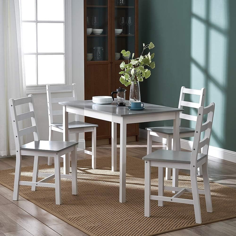 4 Seater Wooden Dining Table Set Grey White | Kitchen Room Furniture