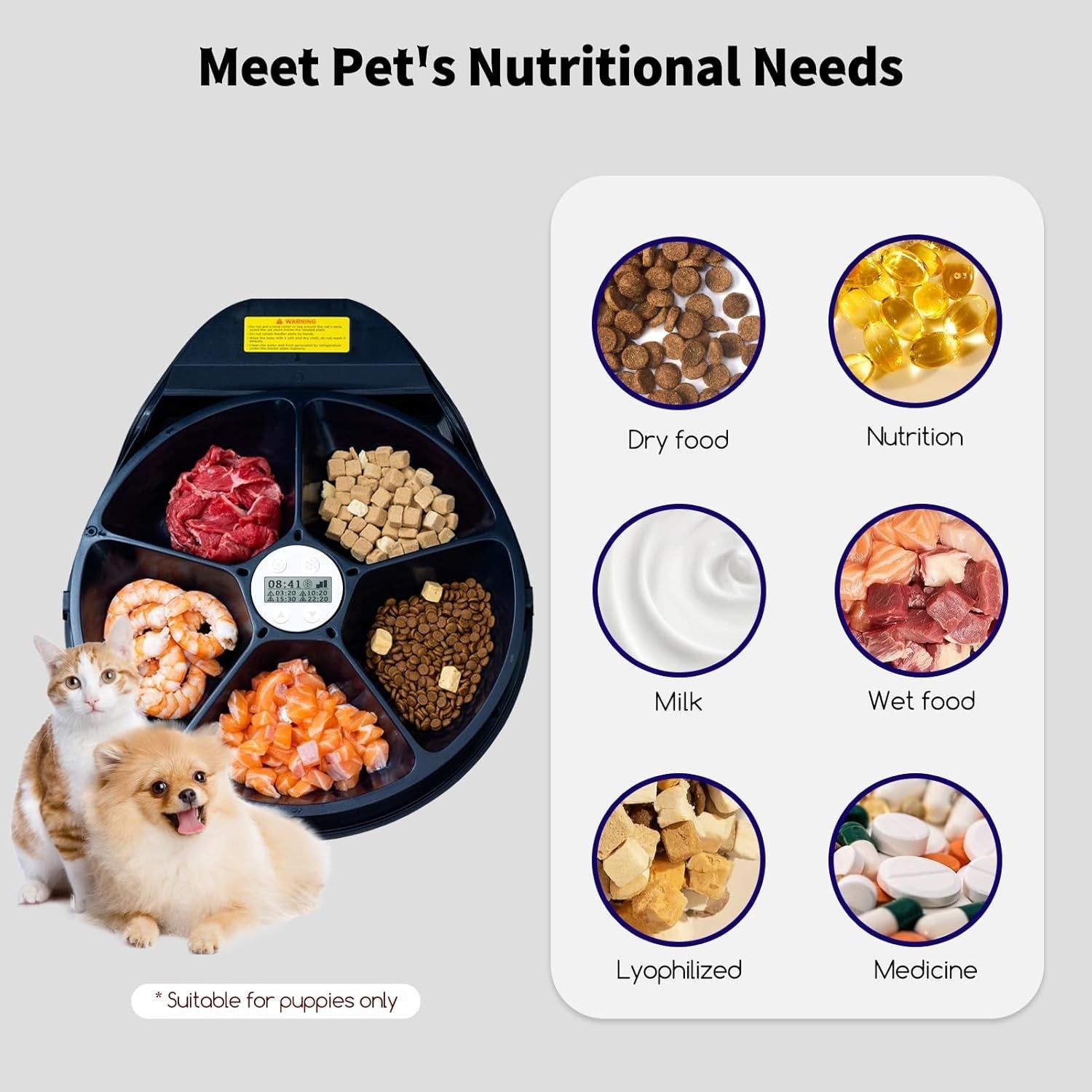 Automatic Wet Cat Feeder Cooling Timer 5 Meal Refrigerated Food Tray