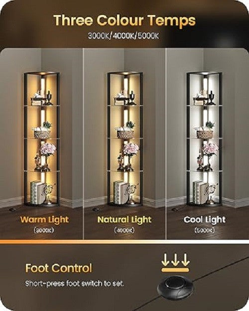 Corner Floor Lamp with Shelves Dimmable LED 4 Tier Storage Standing Light