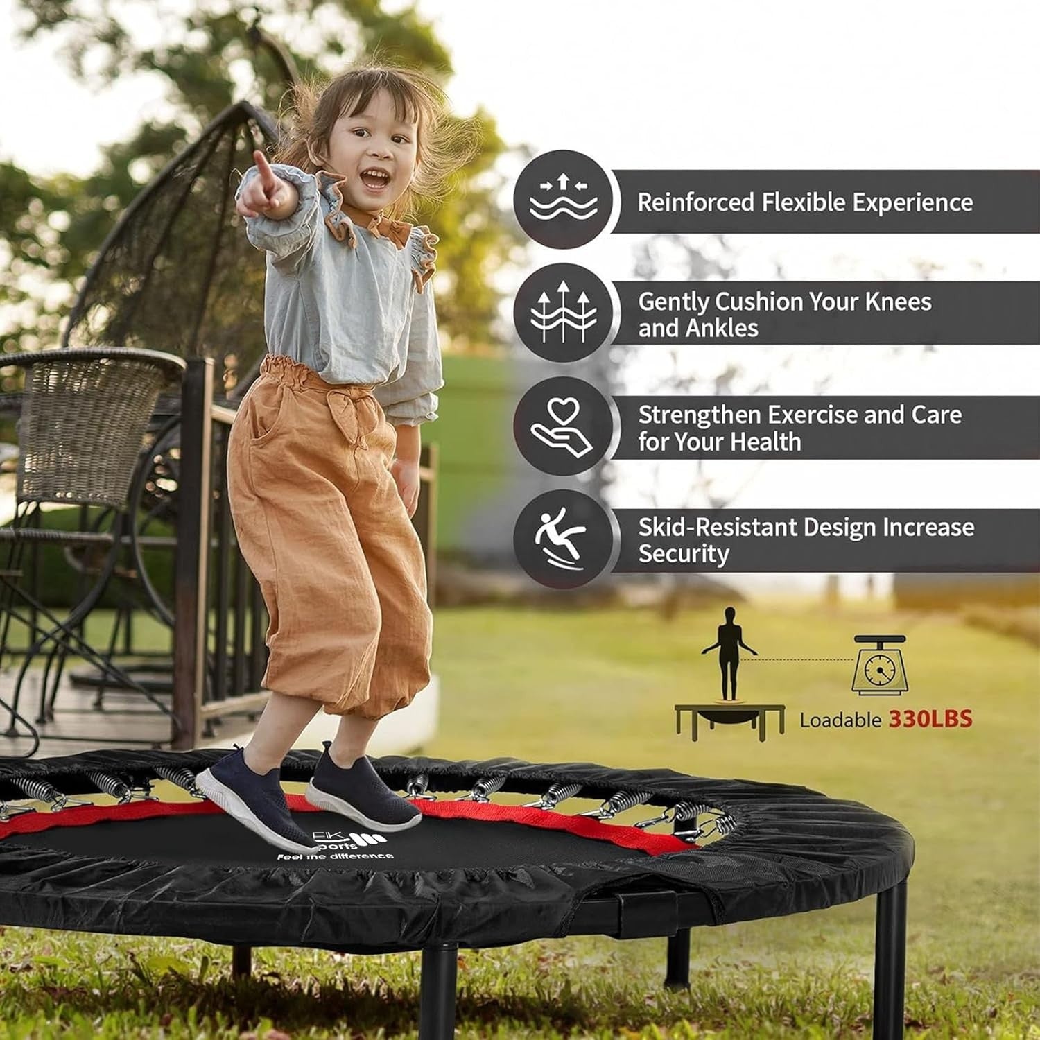 40” Foldable Mini Fitness Trampoline Rebounder Adjustable T Handle