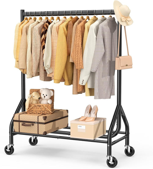 Heavy Duty 180KG Clothes Rail With Wheels Metal Rack Black