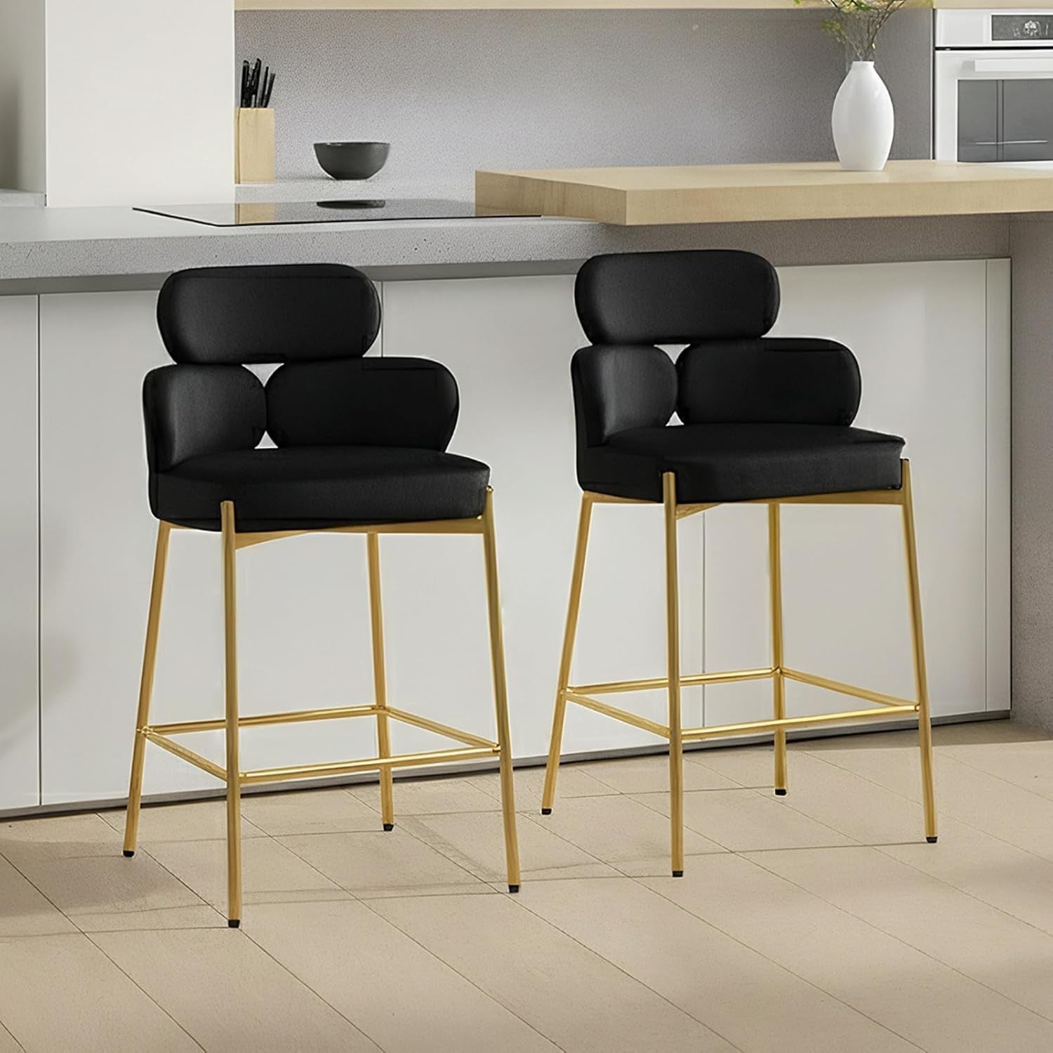 Modern Bar Stools 2pcs black Velvet Counter Kitchen Chairs
