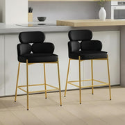Modern Bar Stools 2pcs black Velvet Counter Kitchen Chairs