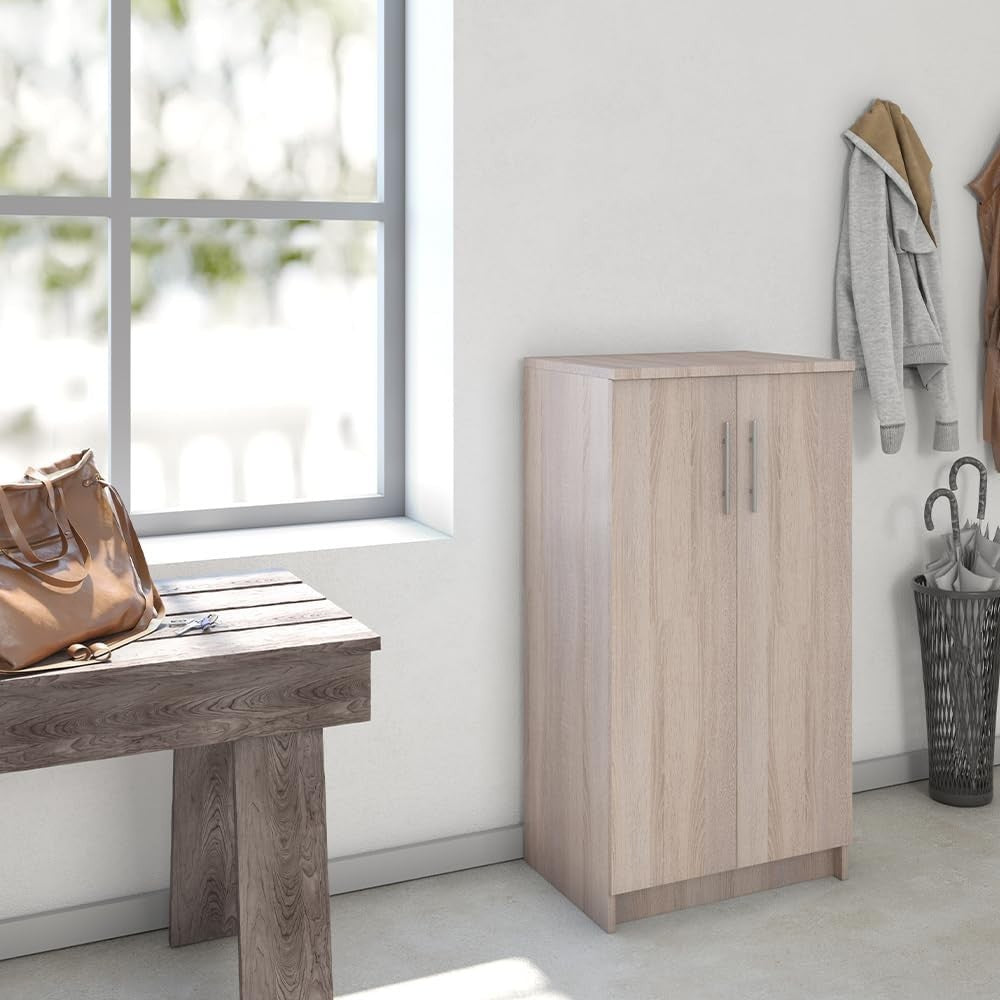 Tall Shoe Storage Cabinet with 2 Doors – Slim Wooden Unit for Hallway