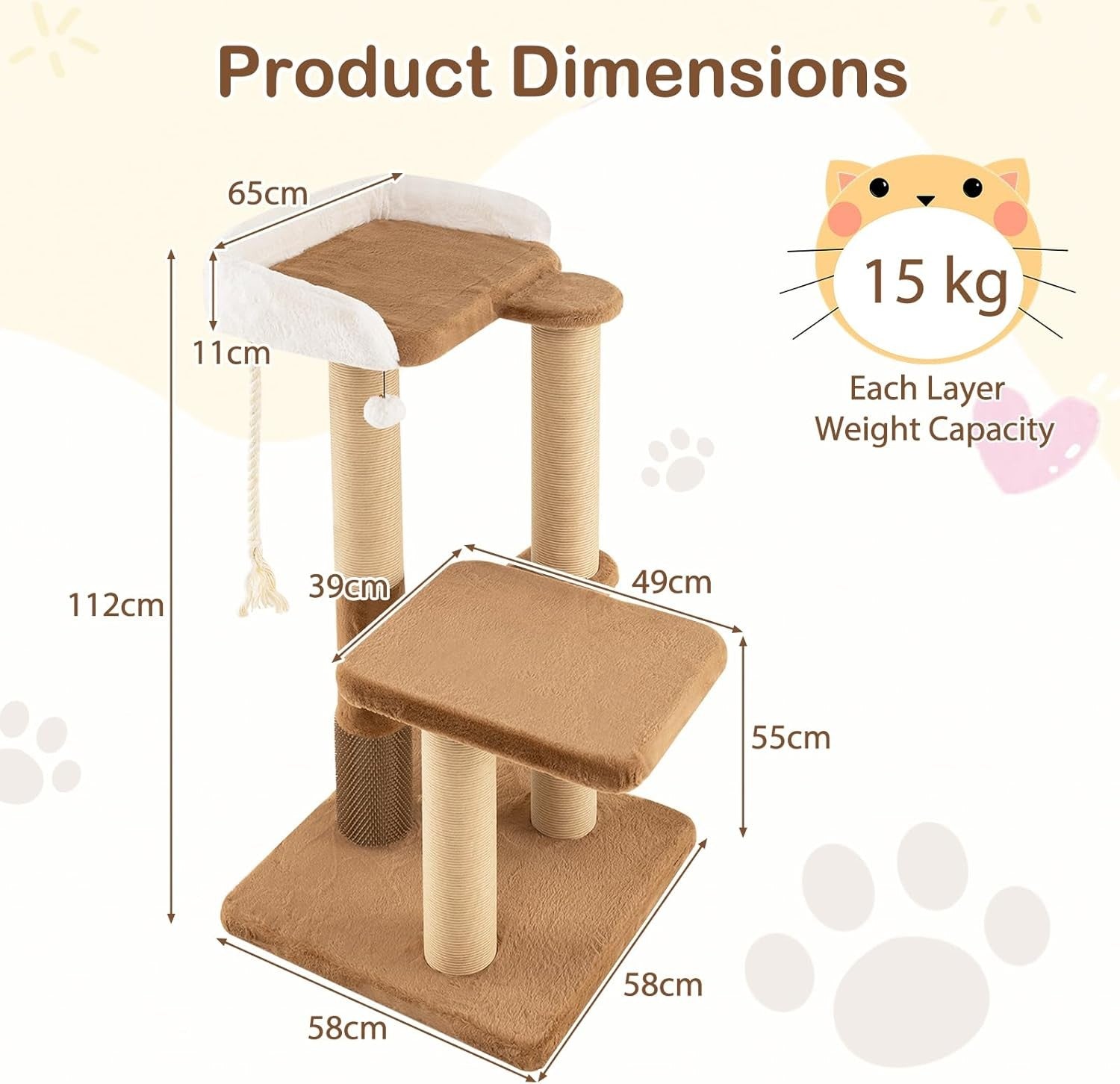 Cat Tree 112cm Multi Level Tower Plush Perch Scratching Posts Indoor Cats