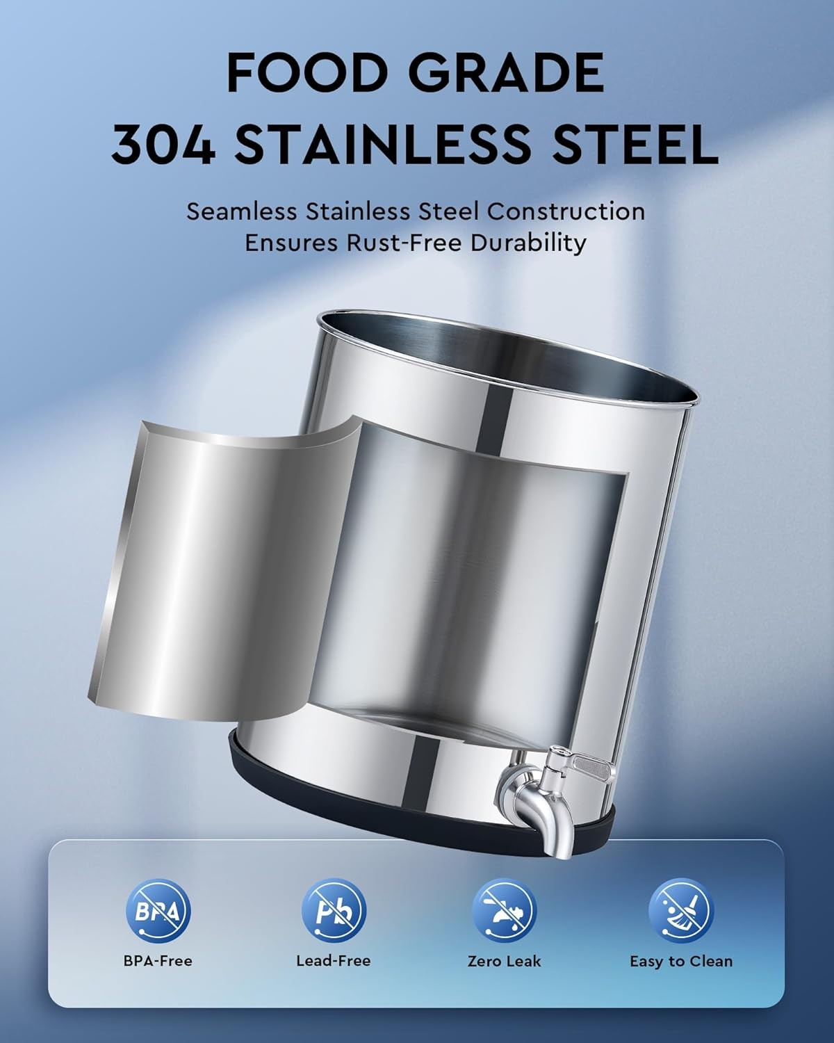 Gravity Fed Water Filter 8.5L Stainless Steel Countertop Purifier NSF