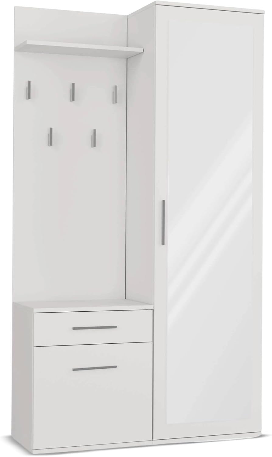 Modern White Hallway Wardrobe with Drawers, Hooks & Shoe Storage, 180cm
