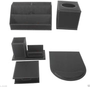 5-Piece Black PU Leather Desk Organizer Set with Mousepad & Pen Holder