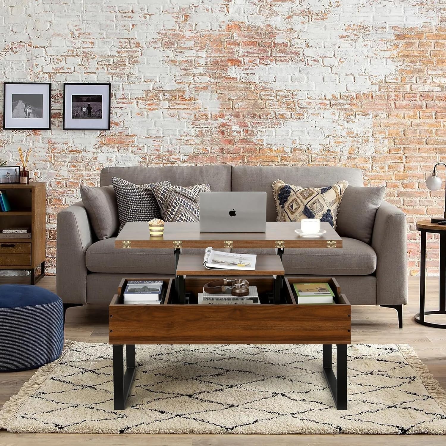 Multifunctional Lift Top Coffee Table with Hidden Storage Walnut 100x50x50cm