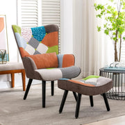 High Back Patchwork Armchair w/ Footstool Reading Lounge Chair
