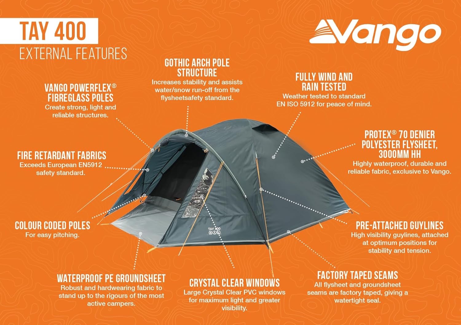 4 Person Dome Camping Tent 3000mm Waterproof Porch Festival