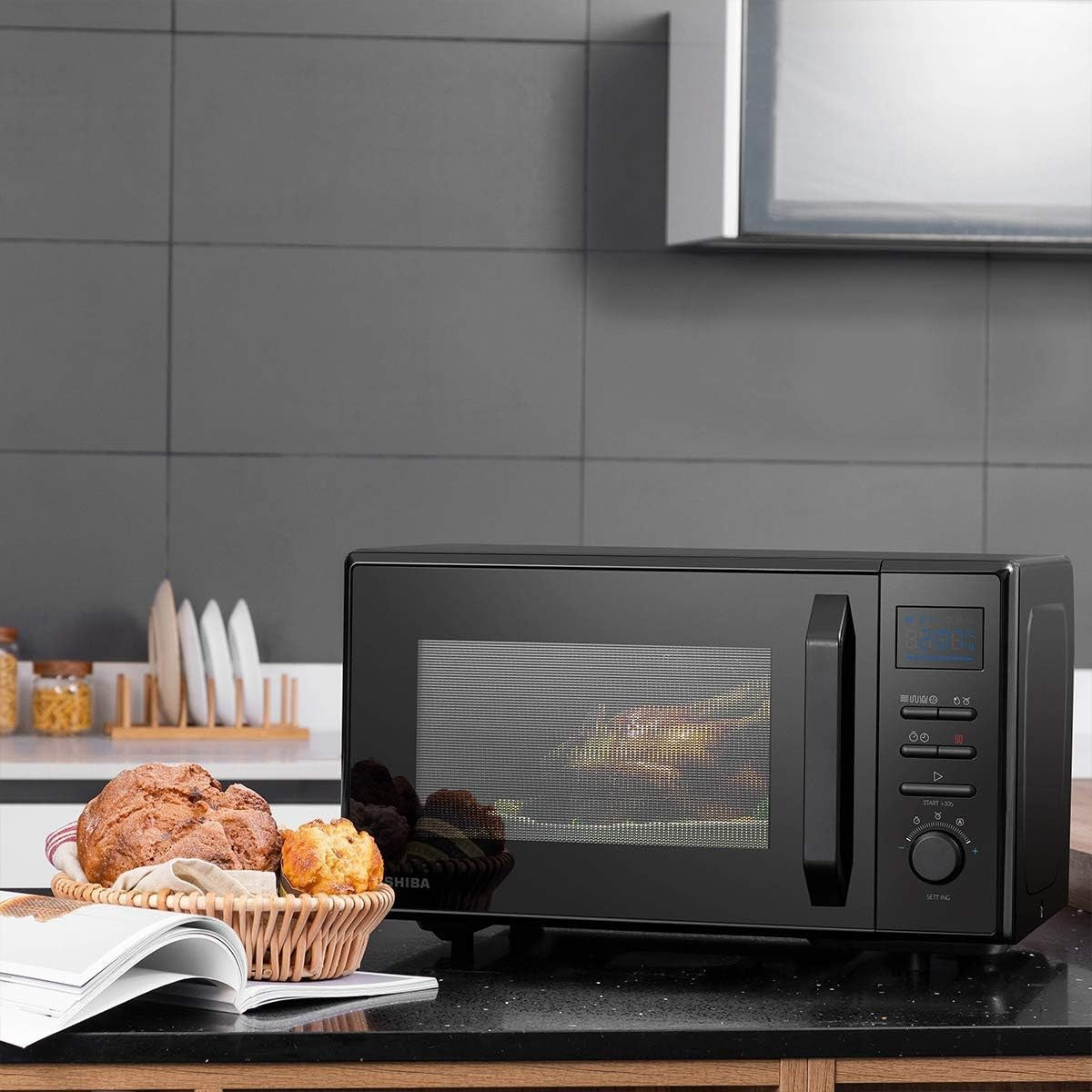 25L Microwave Oven 950W Convection Grill Easy-Clean Black