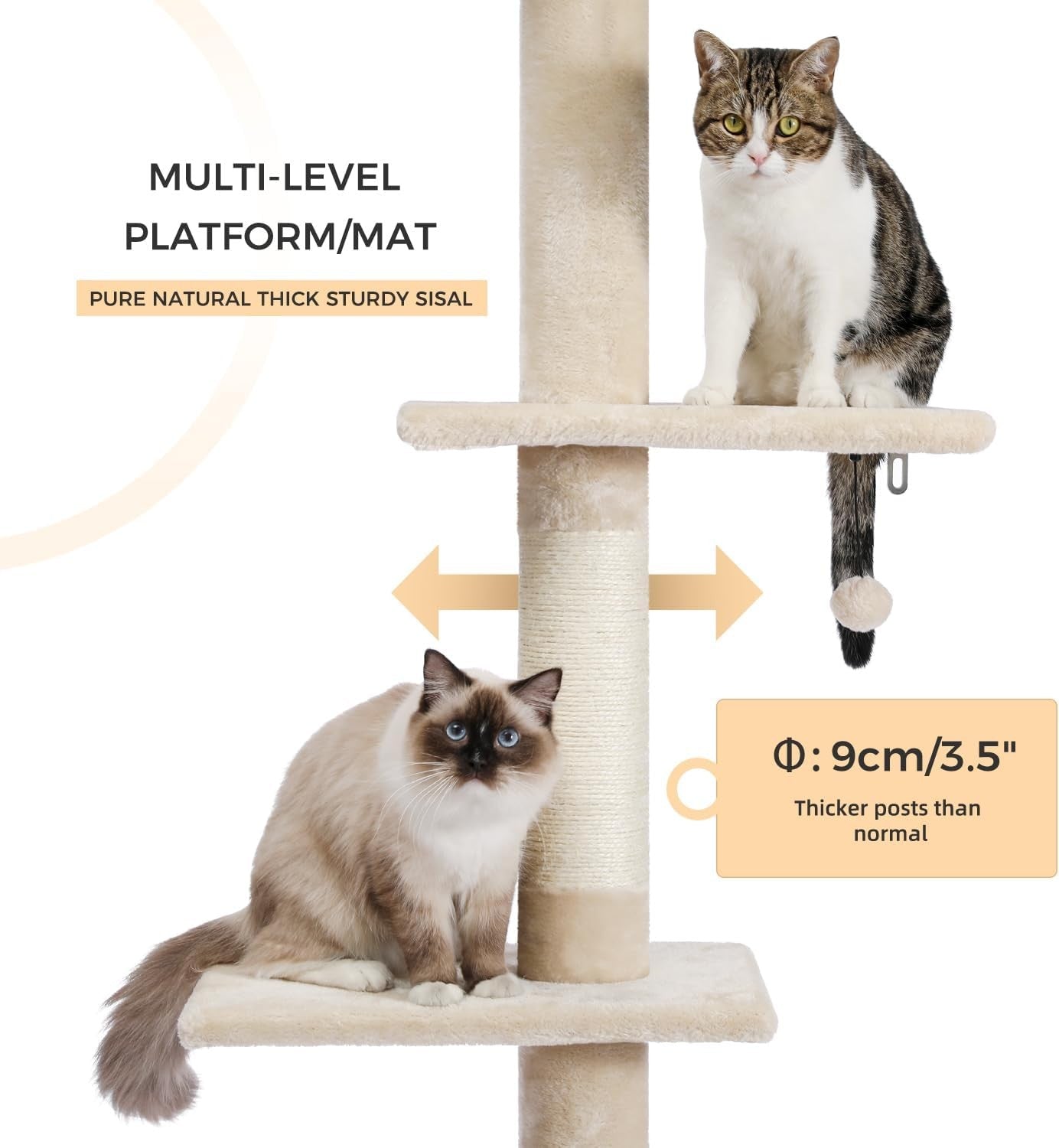 Floor to Ceiling Cat Tree Tower Adjustable 243–273cm 5 Tier Scratching Post