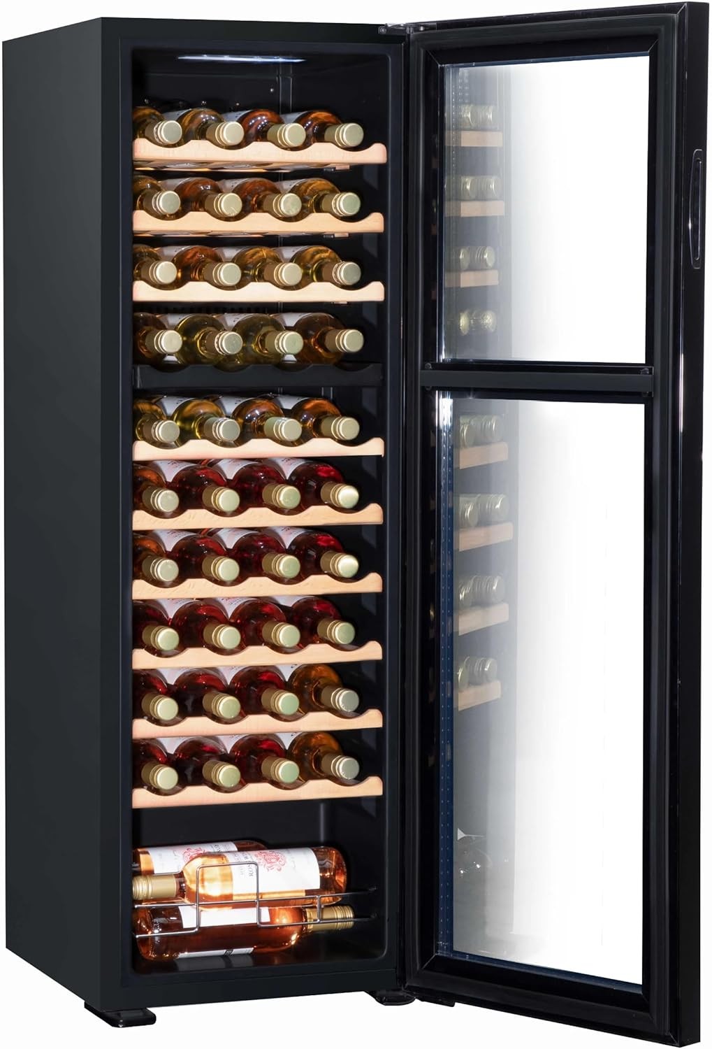 44 Bottle Dual Zone Wine Cooler Fridge Touch Screen LED Glass Door Black
