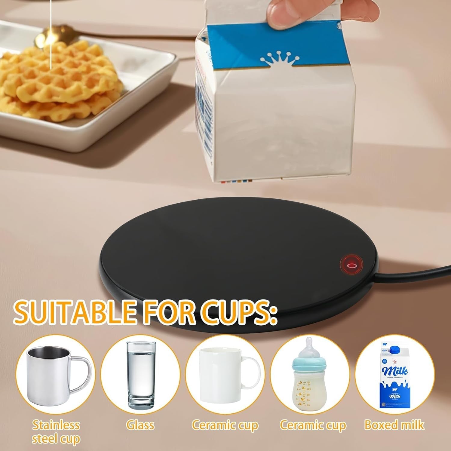 Black USB Coffee Mug Warmer 3 Temp 40-60°C 8H Auto Shut Off
