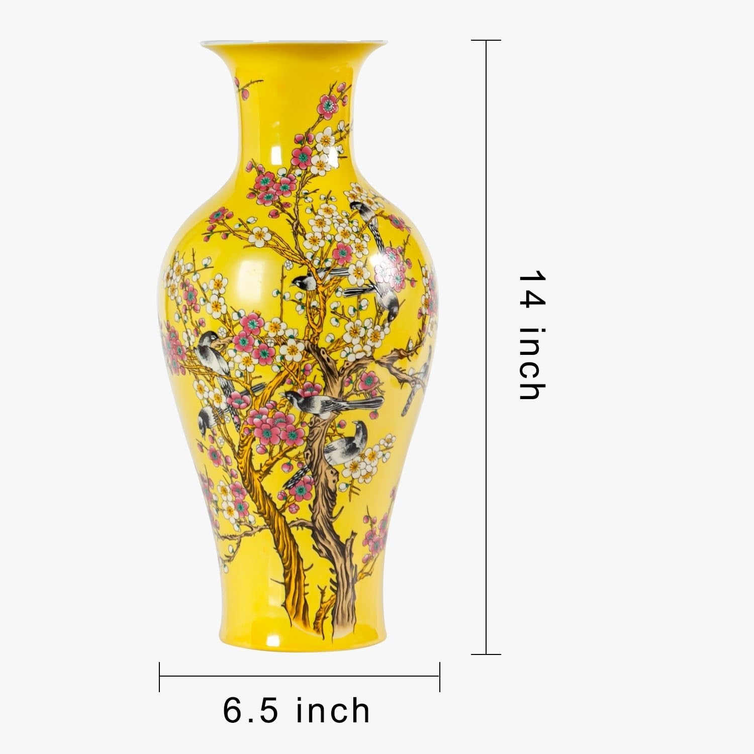 14 Inch Yellow Ceramic Flower Vase Hand Painted Luxury Table Centerpiece