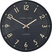 Silent Wall Clock with Raised Gold Numerals & Glass Dome - Charcoal Finish