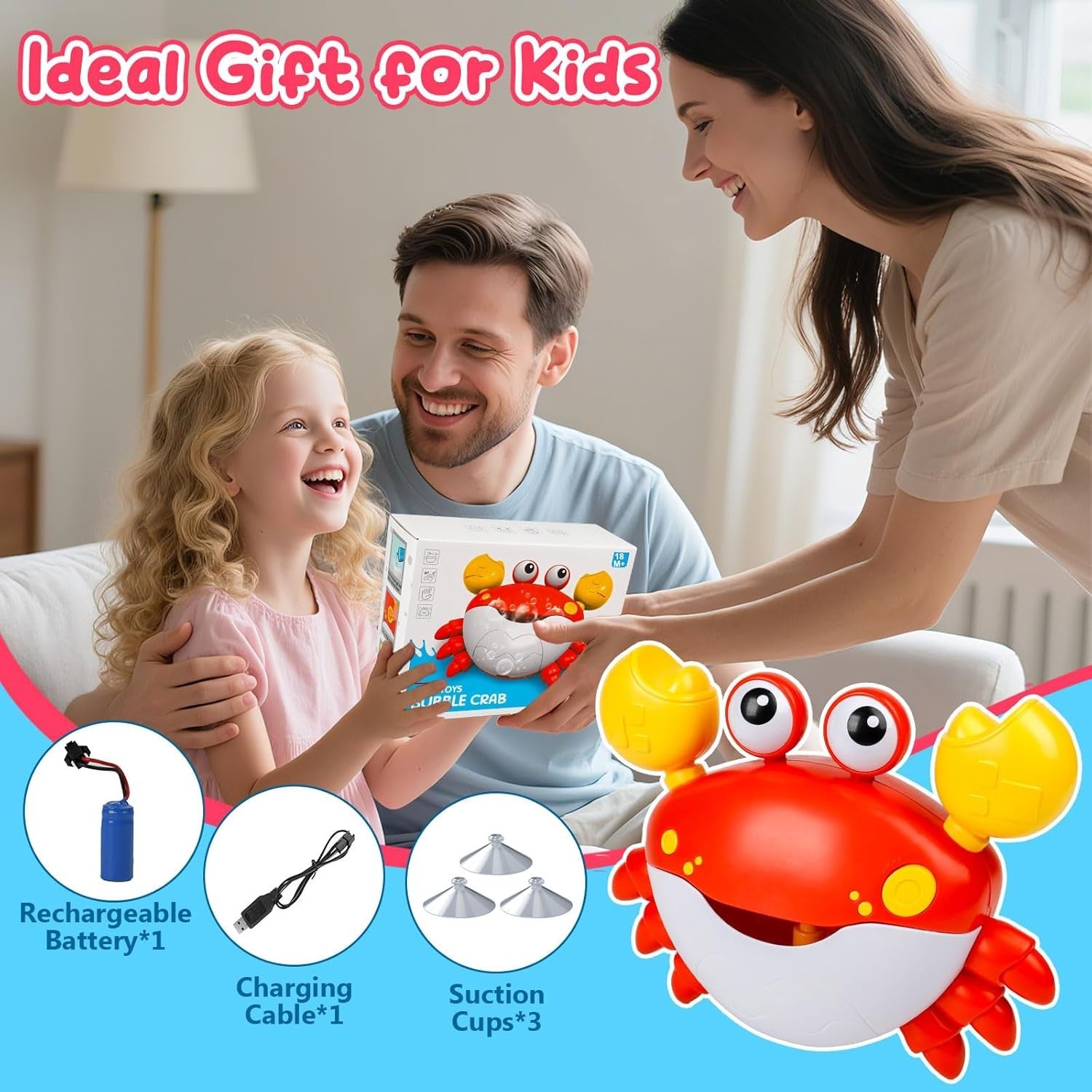 Baby Bath Bubble Toy Rechargeable Musical Crab 12 Song