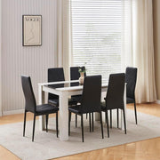 White Dining Table Set + 4 Black Leather Chairs | Modern 5pc Compact Set