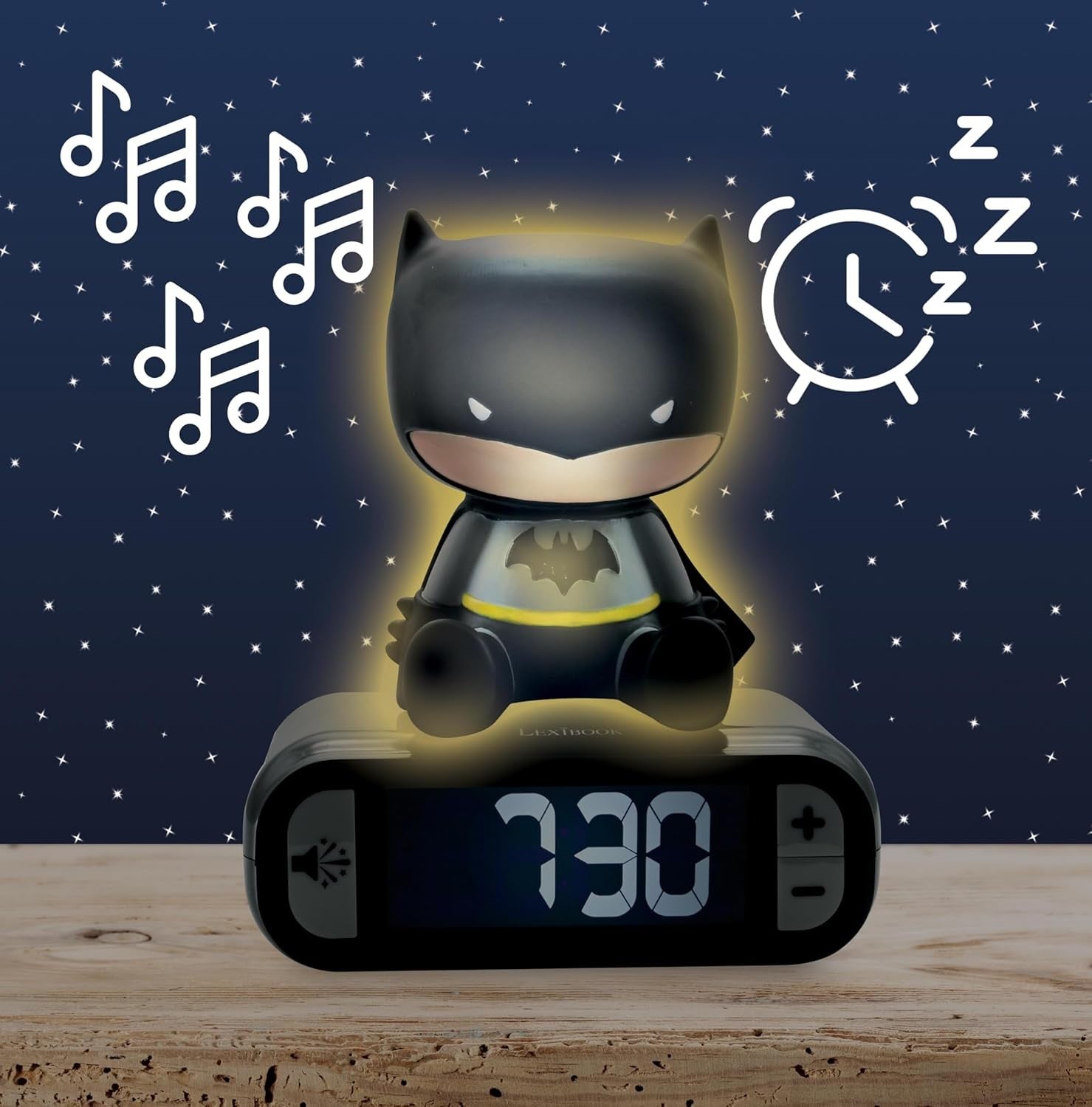Kids Superhero Alarm Night Light LED Display Snooze Sounds Bedroom