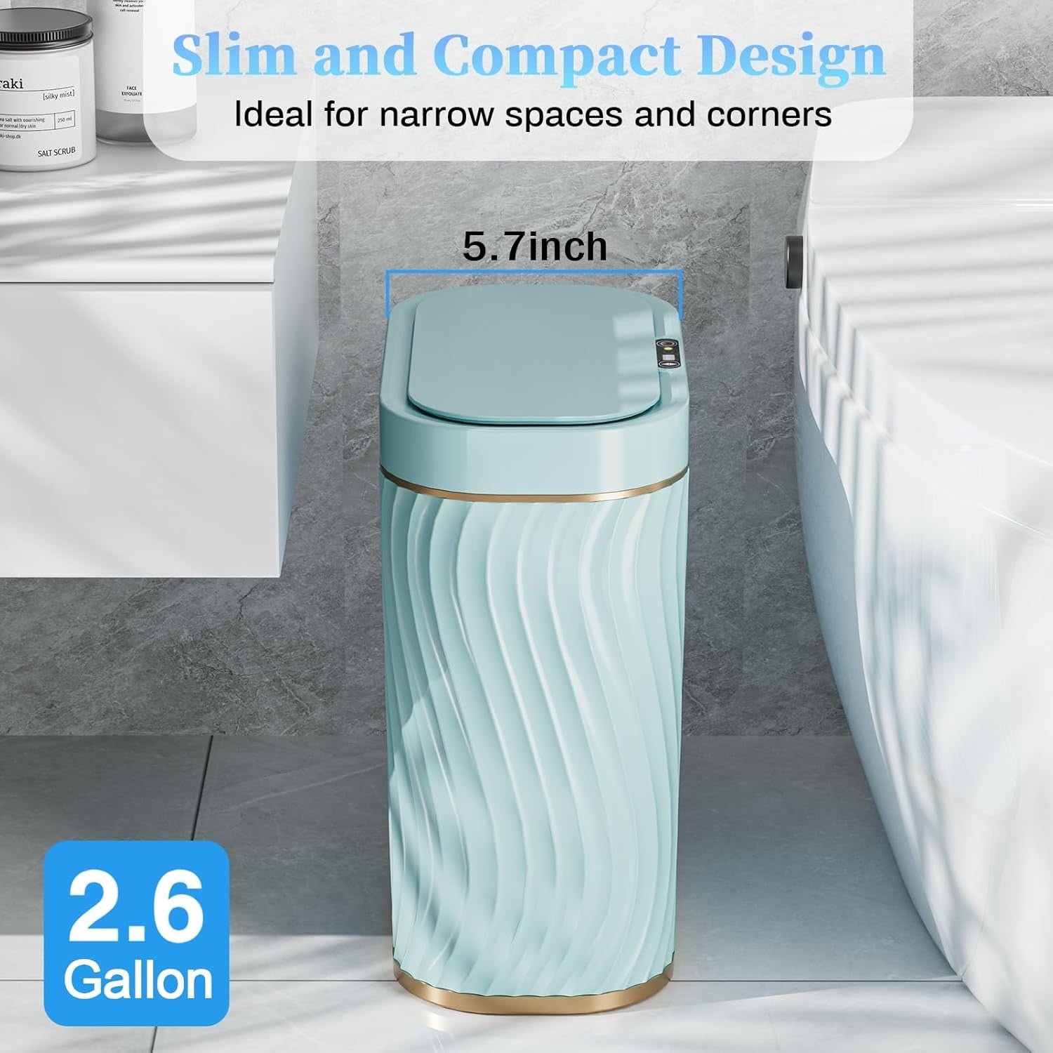Automatic Touchless Bathroom Bin 2.6 Gallon Slim Motion Sensor Green