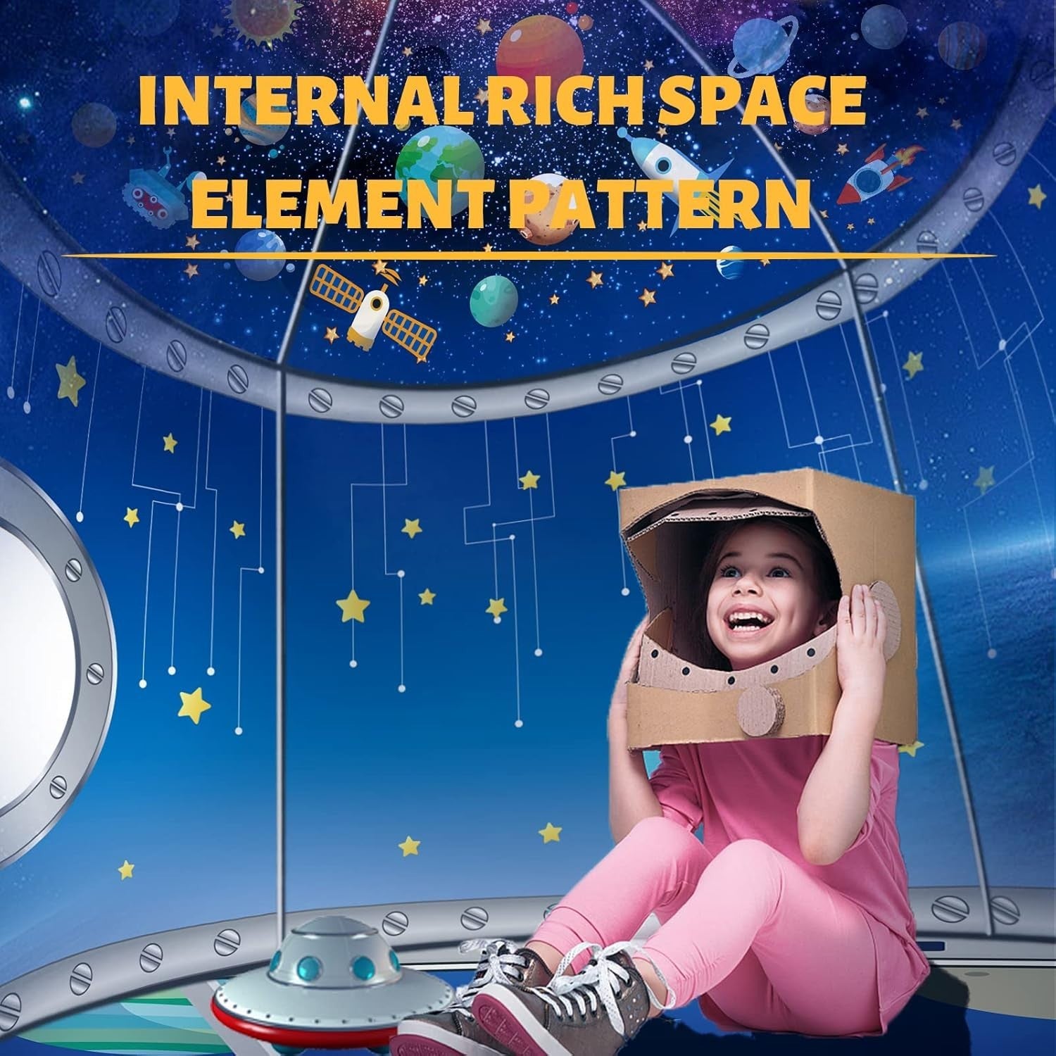 Kids Rocket Ship Play Tent Pop Up Space Playhouse Indoor Outdoor Gift