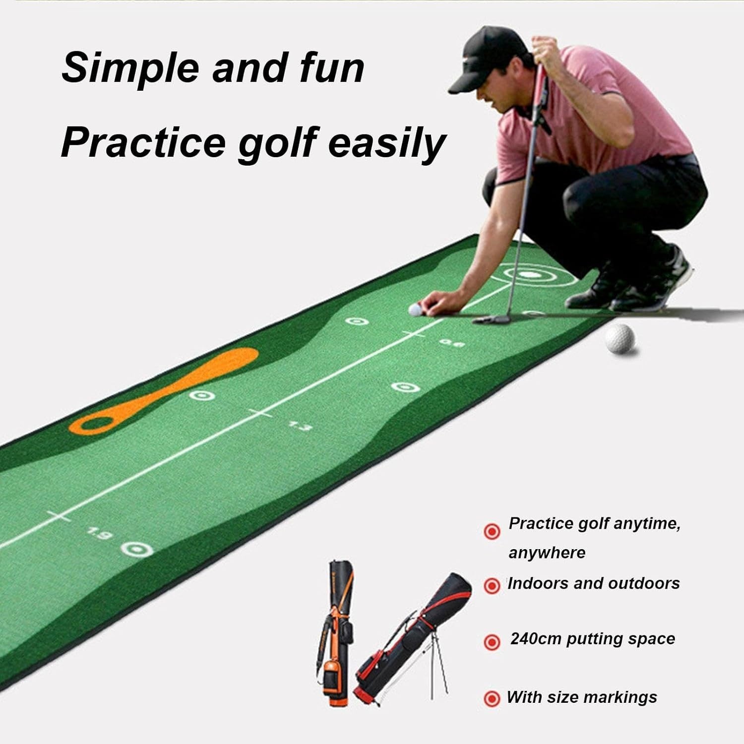 Golf Putting Practice Mat 10ft Indoor Trainer Distance Marker Home Office