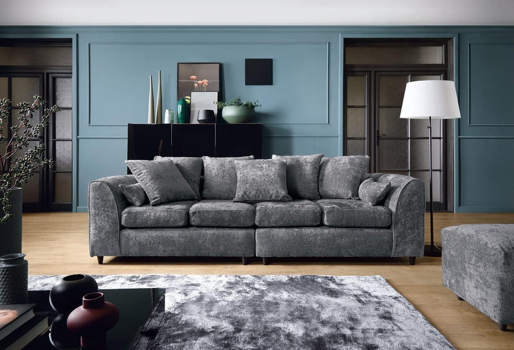 Deep Cushioned 4-Seater Sofa Grey Chenille Fabric Spacious Family Comfort