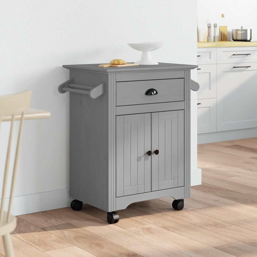 Grey Kitchen Trolley Cart w Drawer Cabinet Wheels