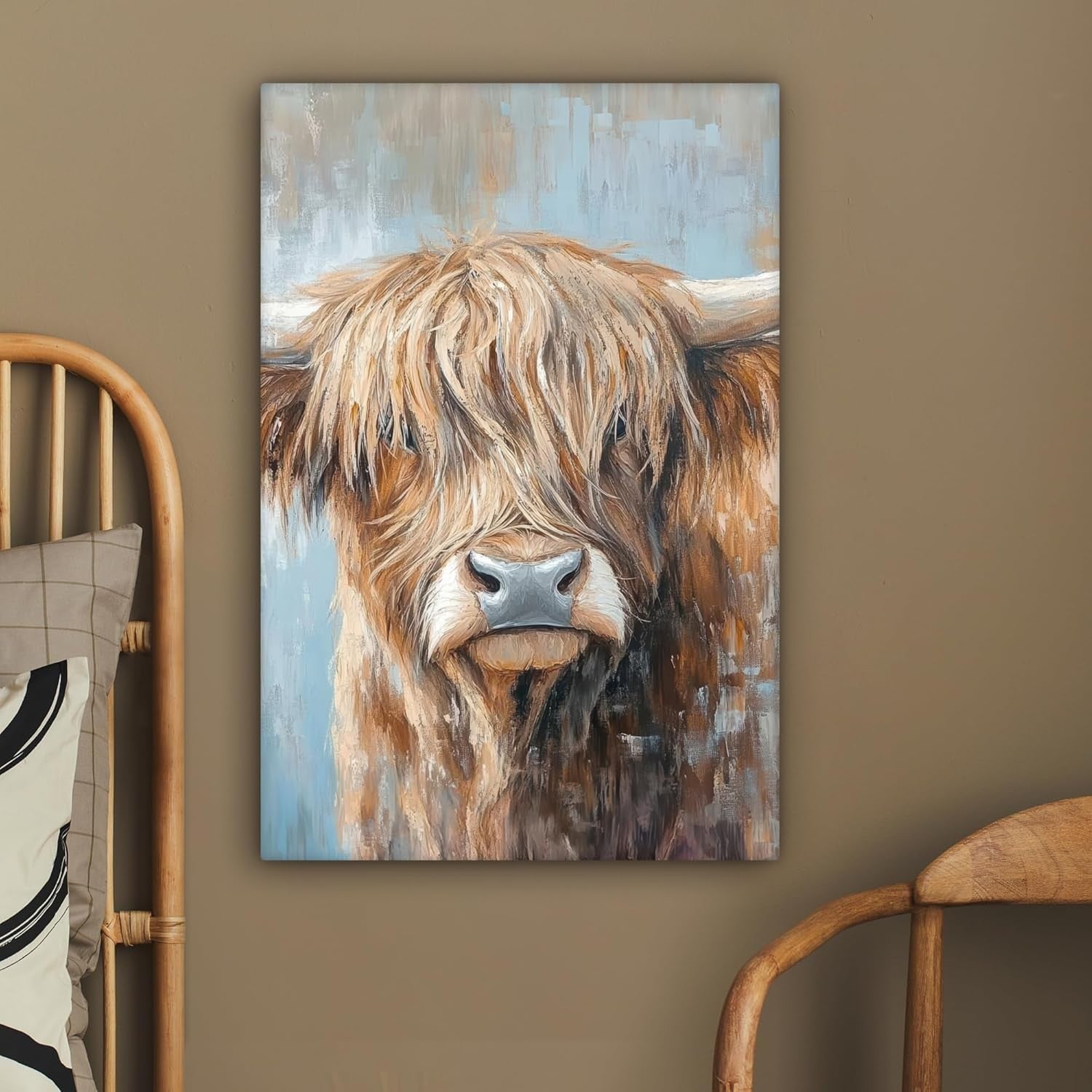 Highland Cow Canvas Wall Art 60x90cm Large Framed Farmhouse Print