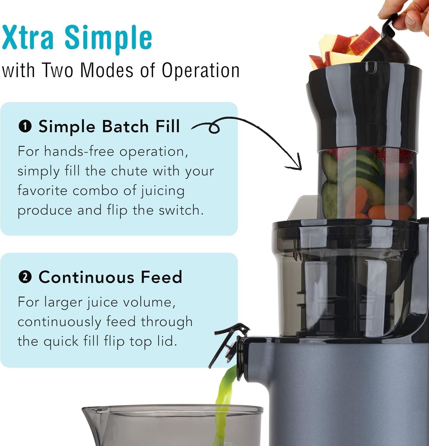 XL Feed Cold Press Juicer Compact Masticating Easy Clean Hands Free