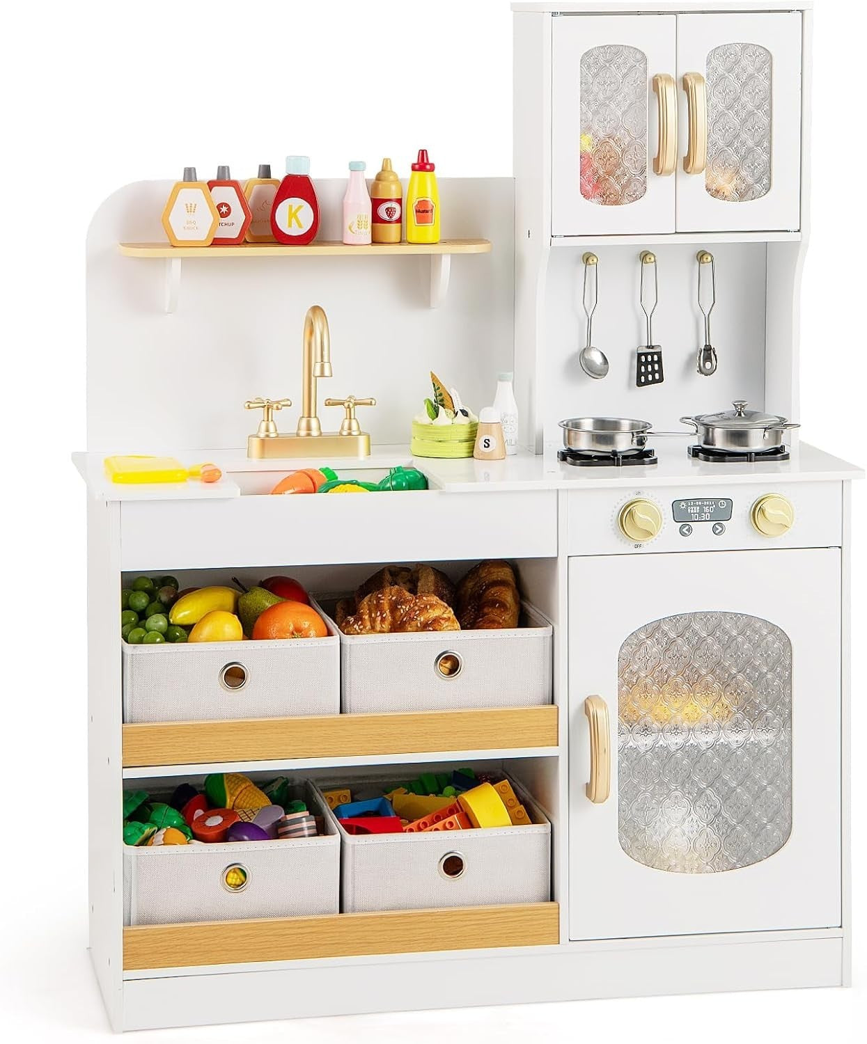 Kids Wooden Play Kitchen Toy Cuttable Veggies Storage Drawers