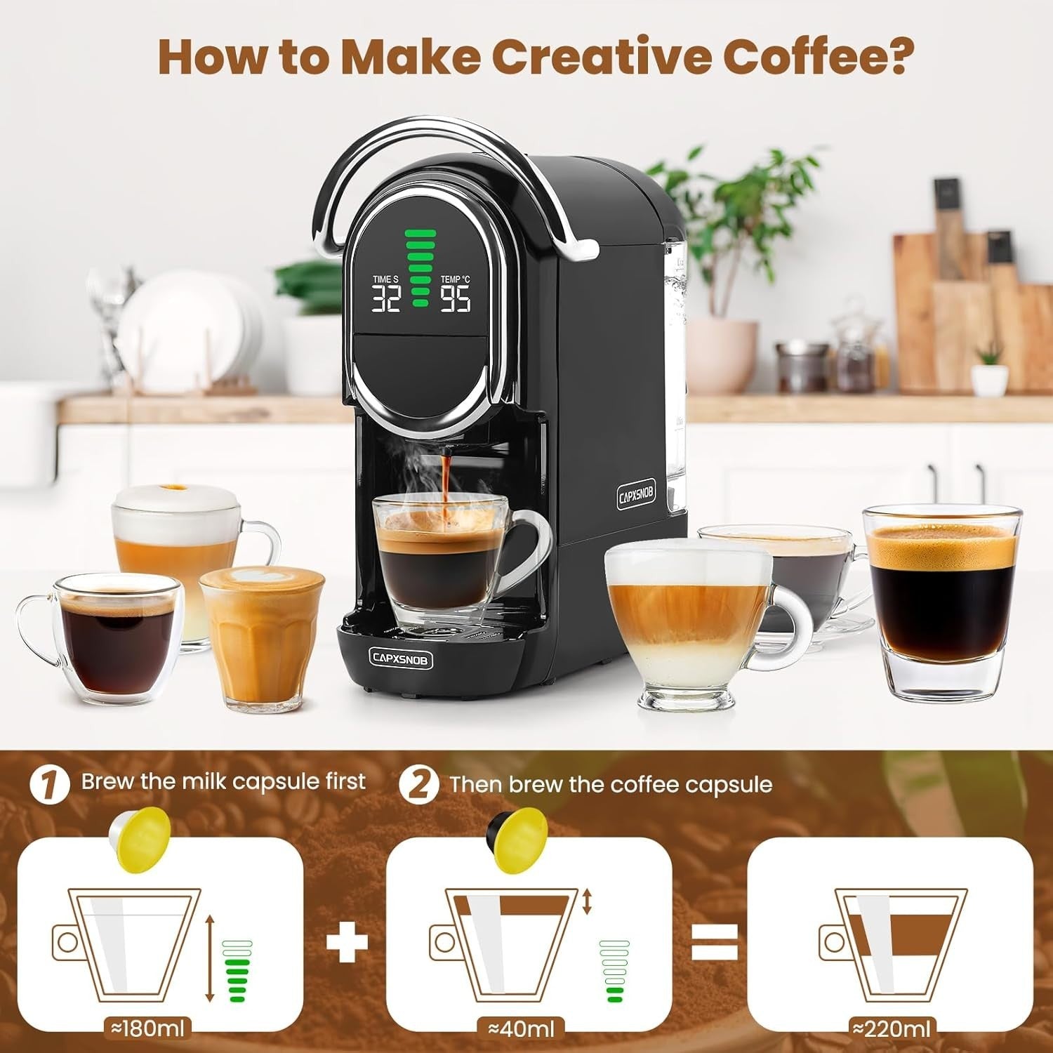 5-in-1 Pod Coffee Maker 20Bar Hot & Cold Brew Machine Compact Fast Heat-Up