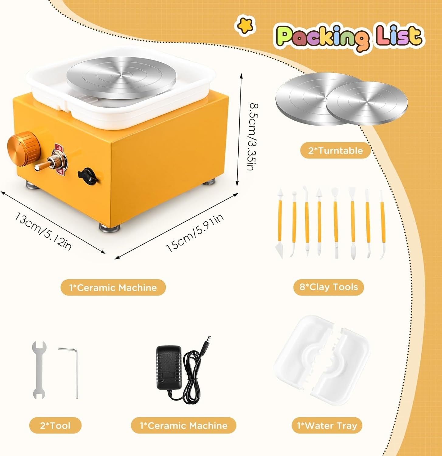 Mini Electric Pottery Wheel 2000RPM Adjustable Speed Kids DIY Ceramic Tool