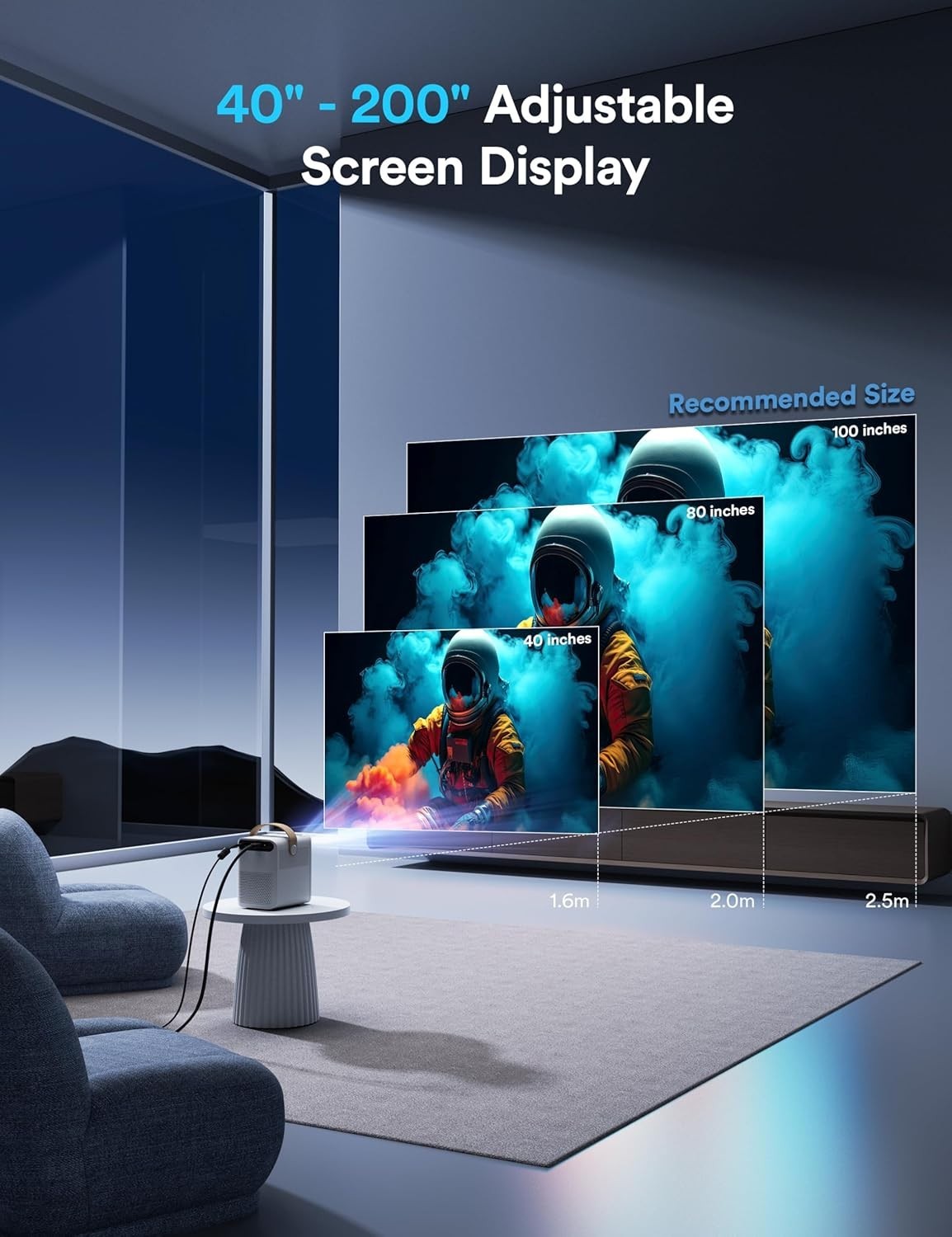 4K Mini Projector 1080P WiFi Bluetooth 200" Portable Home Theater