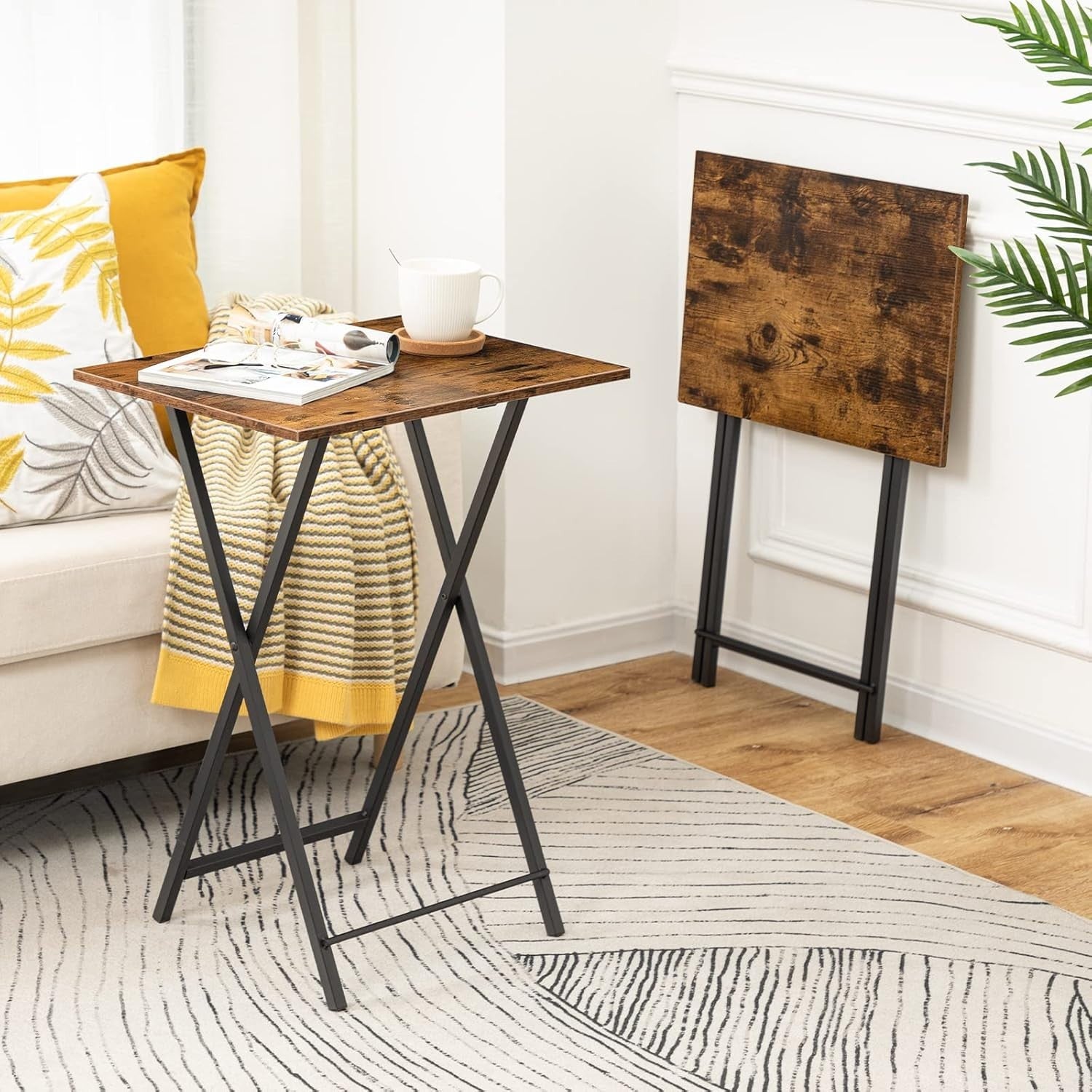 Folding Side Tables Set of 2 – Space-Saving TV Tray Snack Laptop Tables