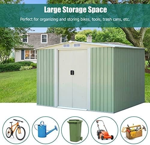 Metal Garden Shed 8x6ft Outdoor Storage House with Lockable Doors & Vents