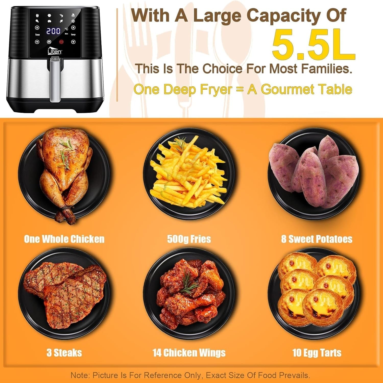Air Fryer 5.5L 1700W Digital Display Oil-Free Healthy Cooking Bake Grill Roast