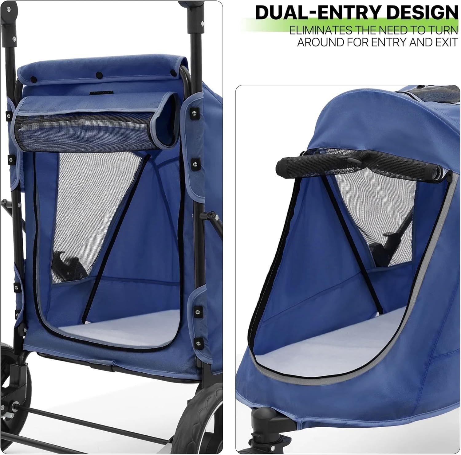 3 Wheel Dog Stroller Pushchair Foldable Pet Pram 30kg Blue