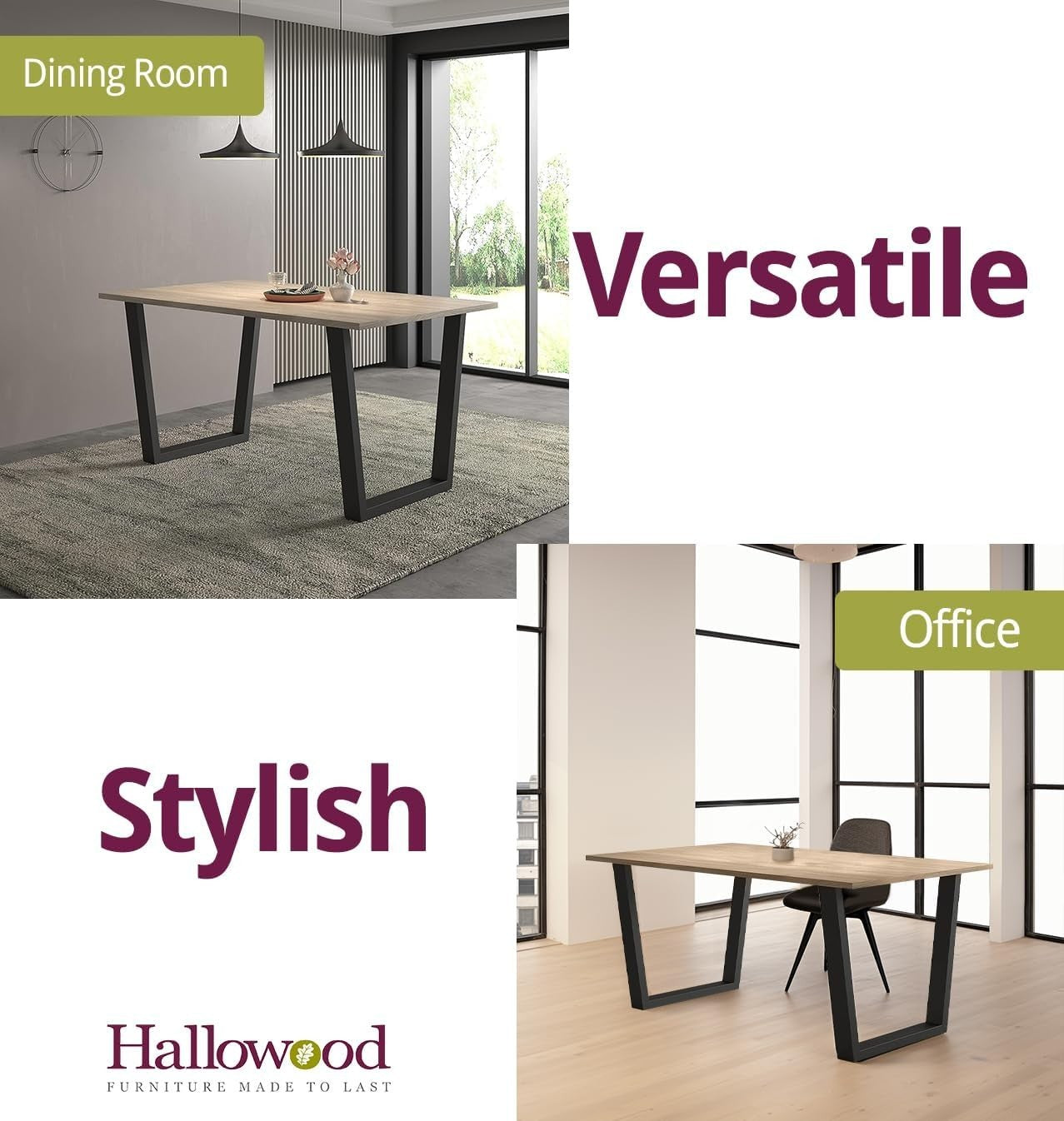 Industrial Oak Dining Table 150cm Metal Legs, 4-6 Seater Modern Home
