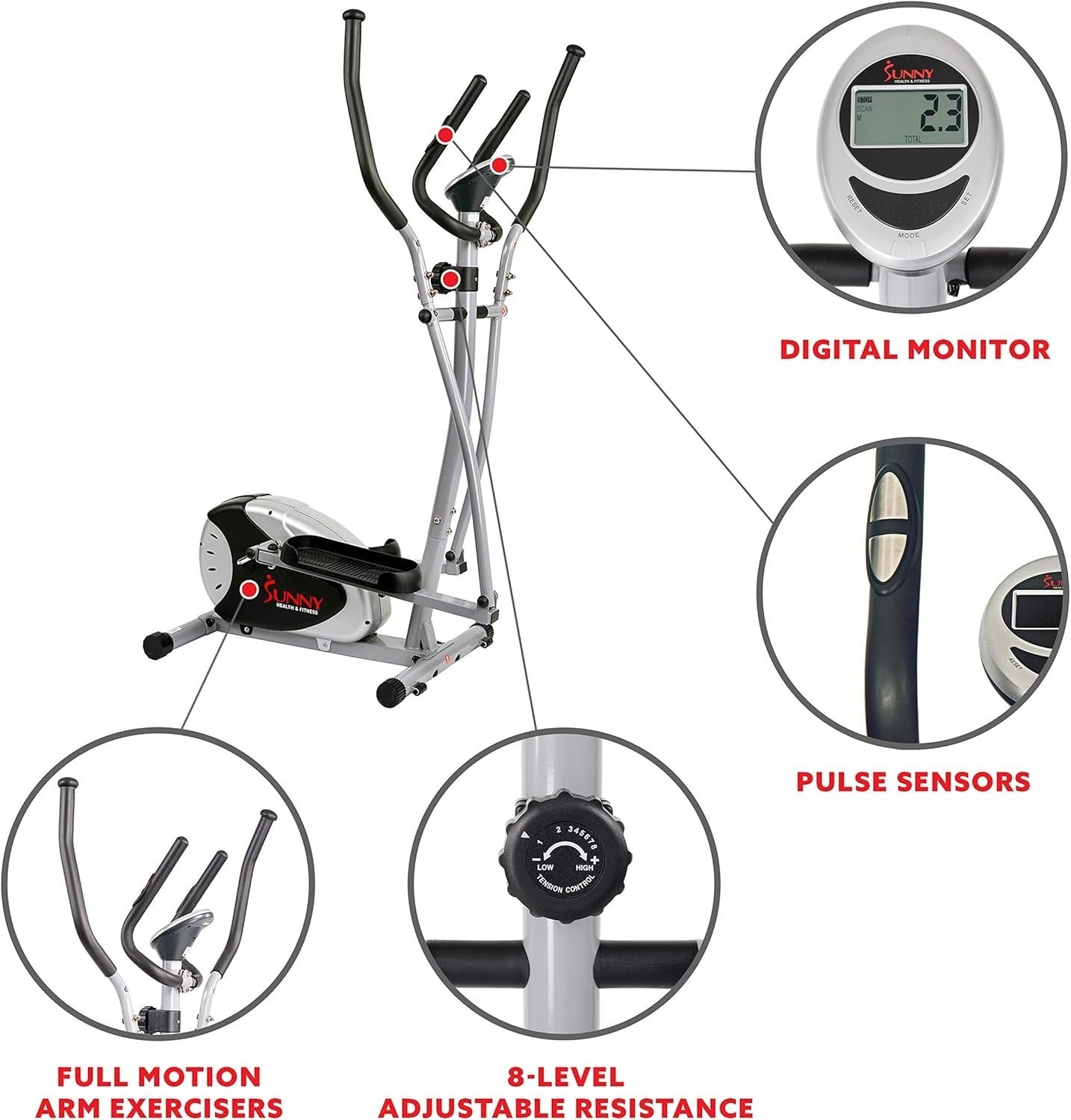 Magnetic Elliptical Cross Trainer Quiet Belt Drive LCD Pulse Low-Impact Home