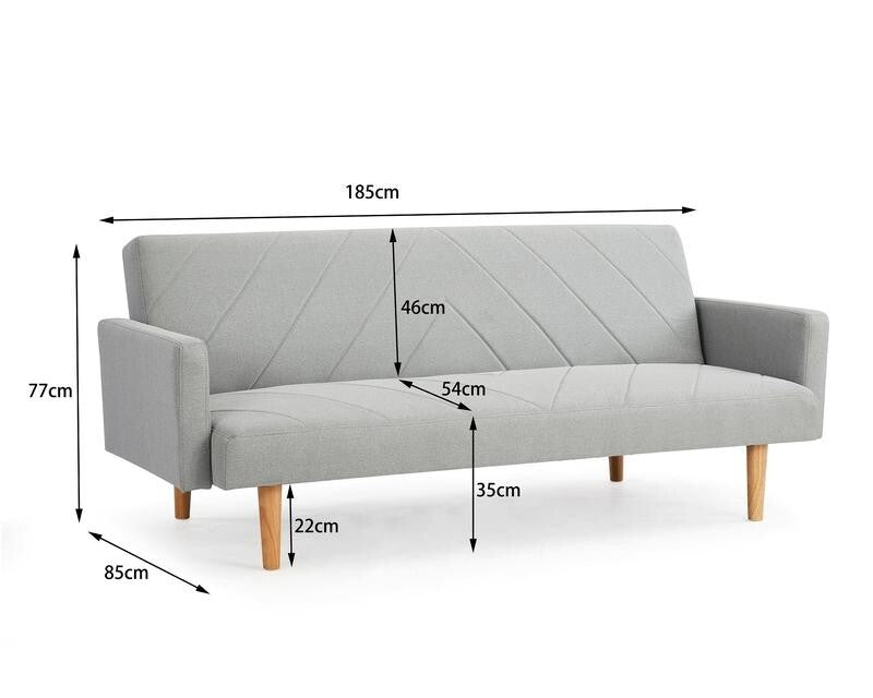 3 Seater Light Grey Sofa Bed Chevron Fabric Clic Clac Wooden Legs
