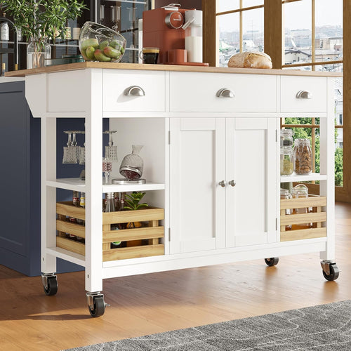 Rolling Kitchen Island Storage Trolley Cabinet Drawers Spice Rack Wheels