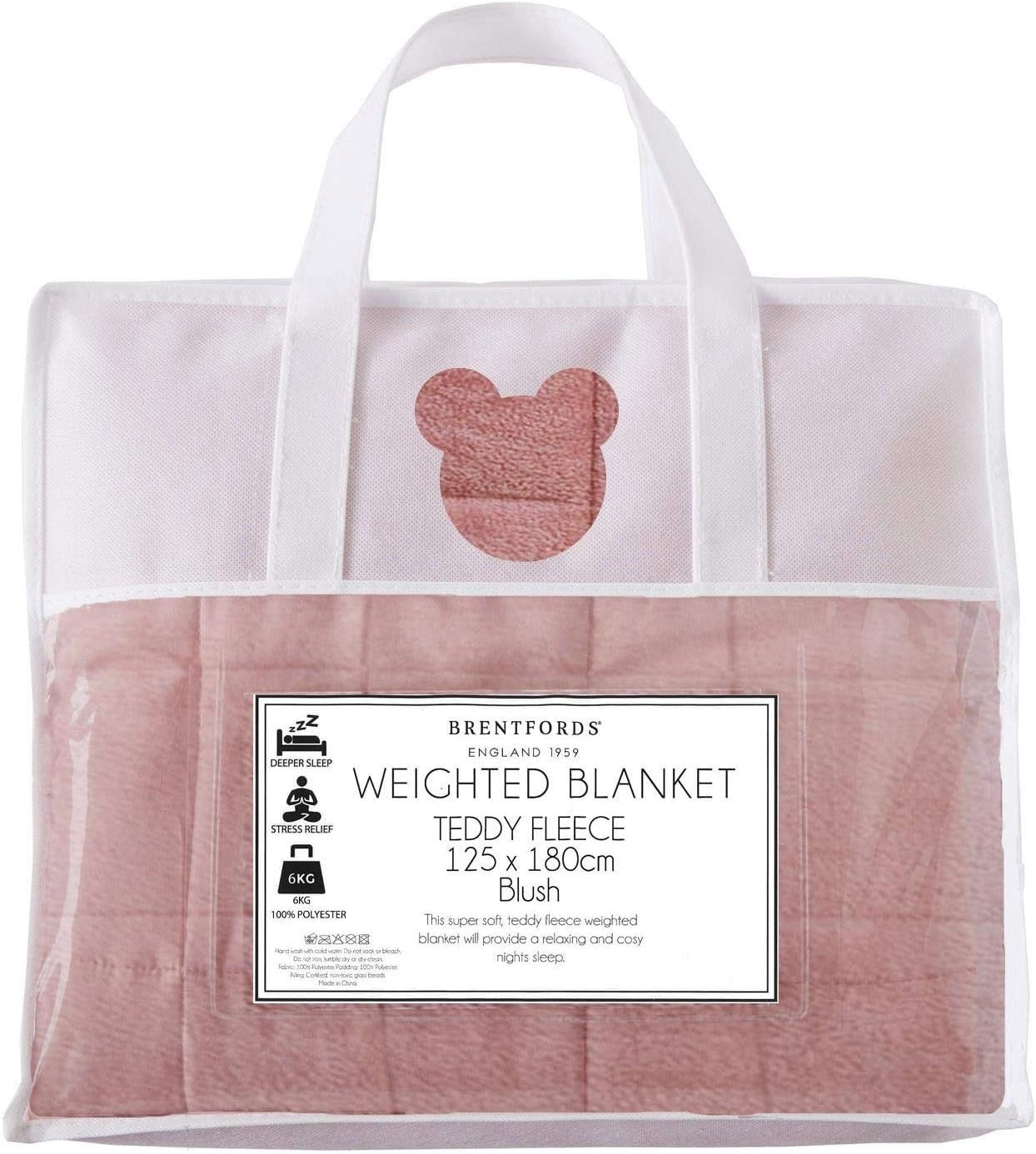 Teddy Fleece Weighted Blanket Blush Pink 4kg 125x150cm Calming Comfort