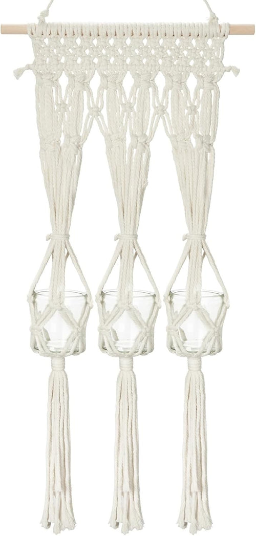 Macrame Wall Hanging with 3 Glass Vases Boho Home Decor