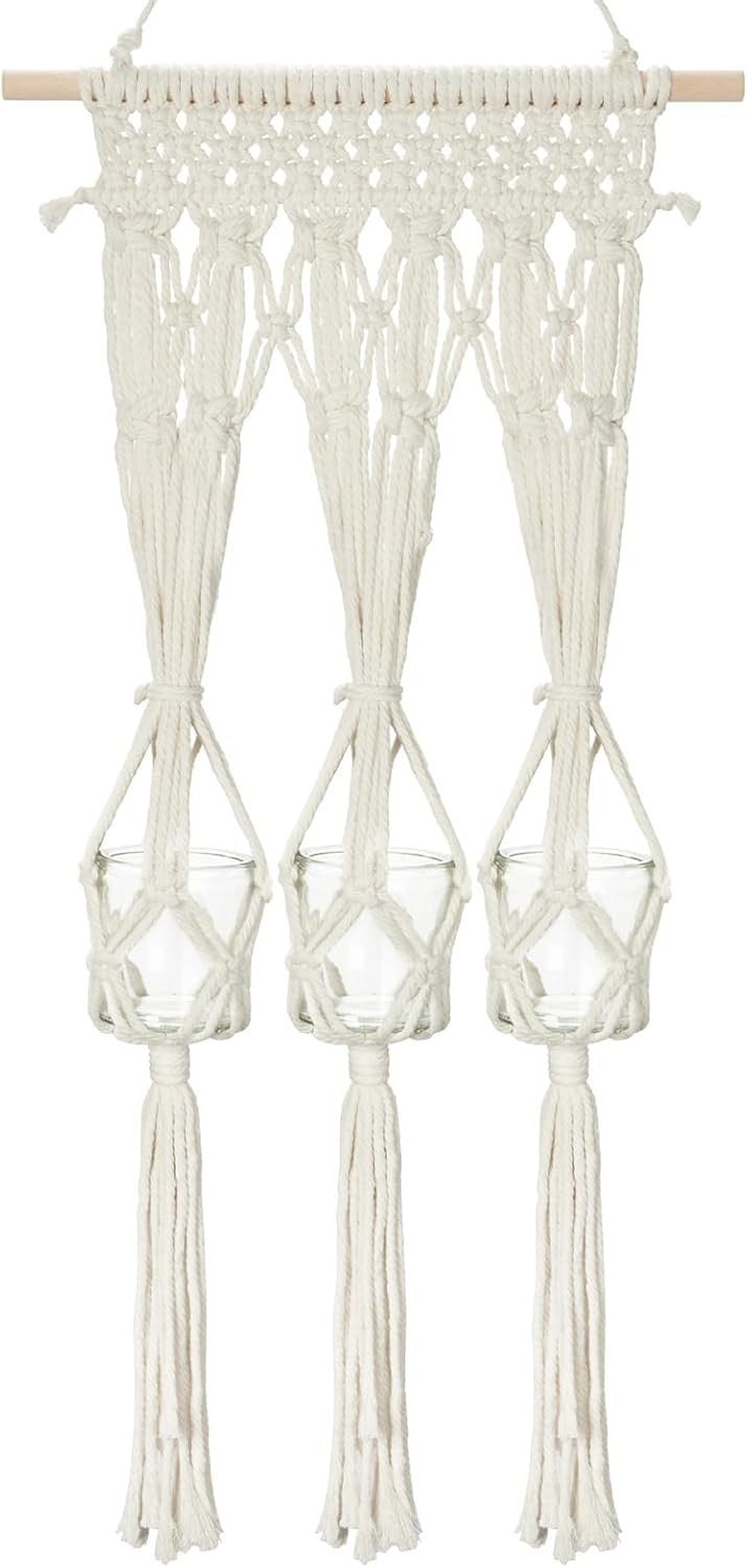Macrame Wall Hanging with 3 Glass Vases Boho Home Decor