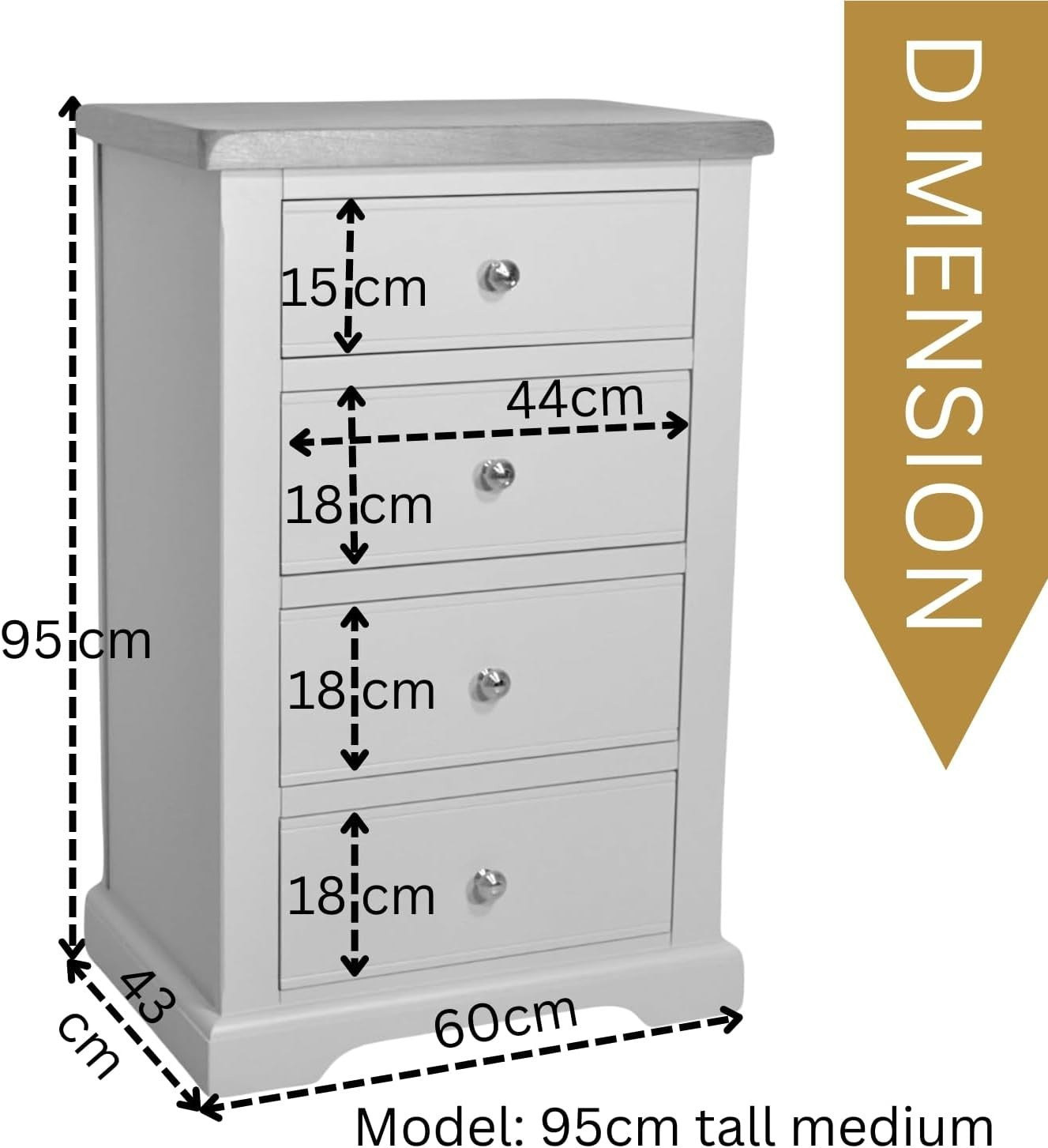 White 4 Drawer Tallboy Chest Slim Bedroom Storage Cabinet 95cm High