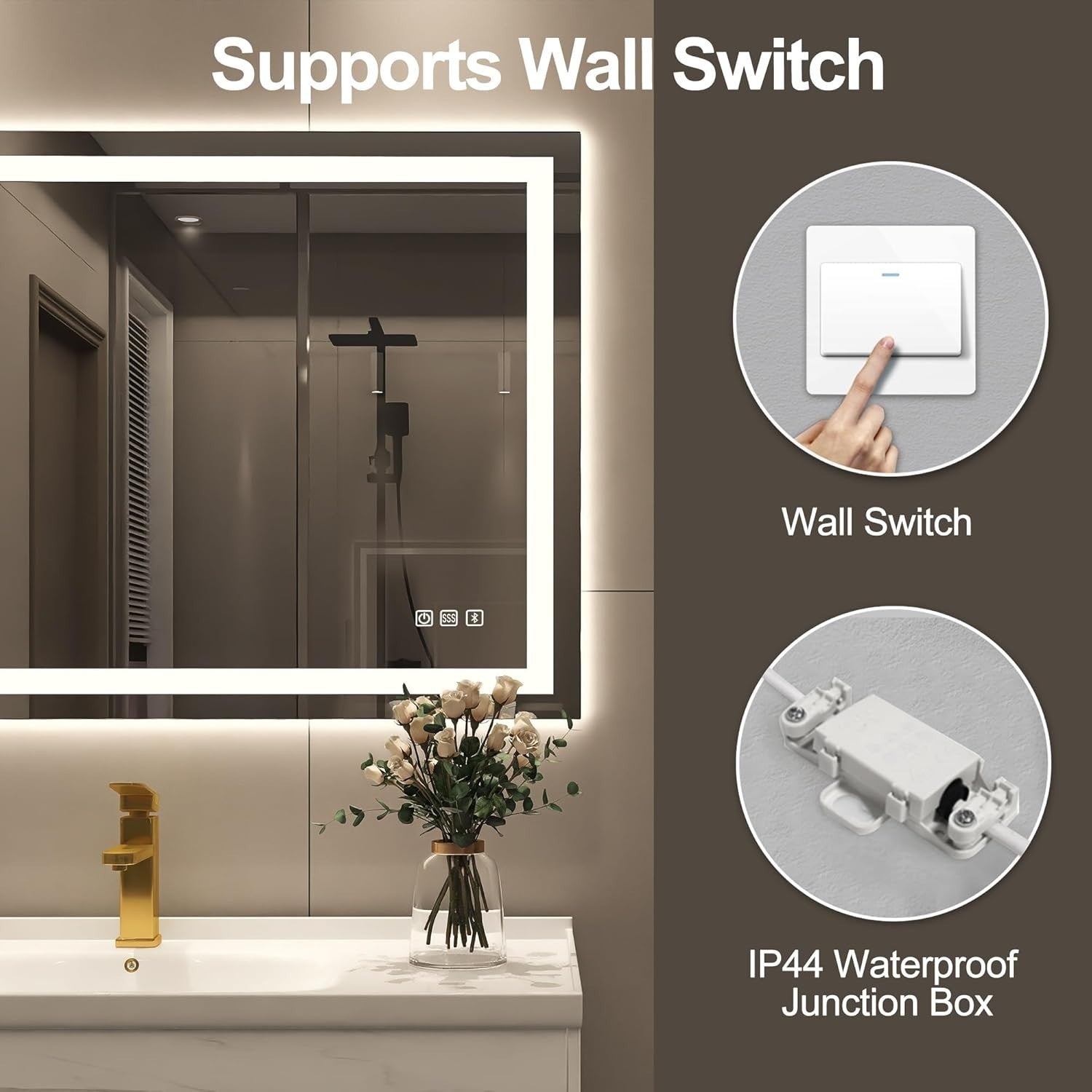 LED Bathroom Mirror 50x70 cm with Bluetooth, Anti-Fog & Dimmable Light