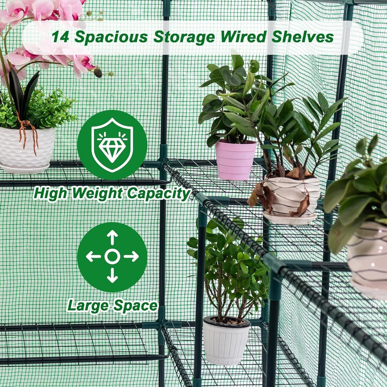 Walk-In Garden Greenhouse 8 Shelves Heavy Duty Steel Frame PE Cover 216cm