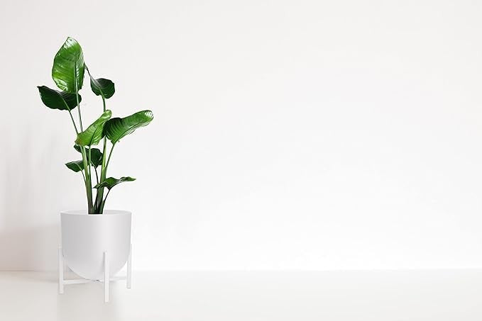 White Metal Planter with Stand 22cm Modern Indoor Flower Pot Home Decor